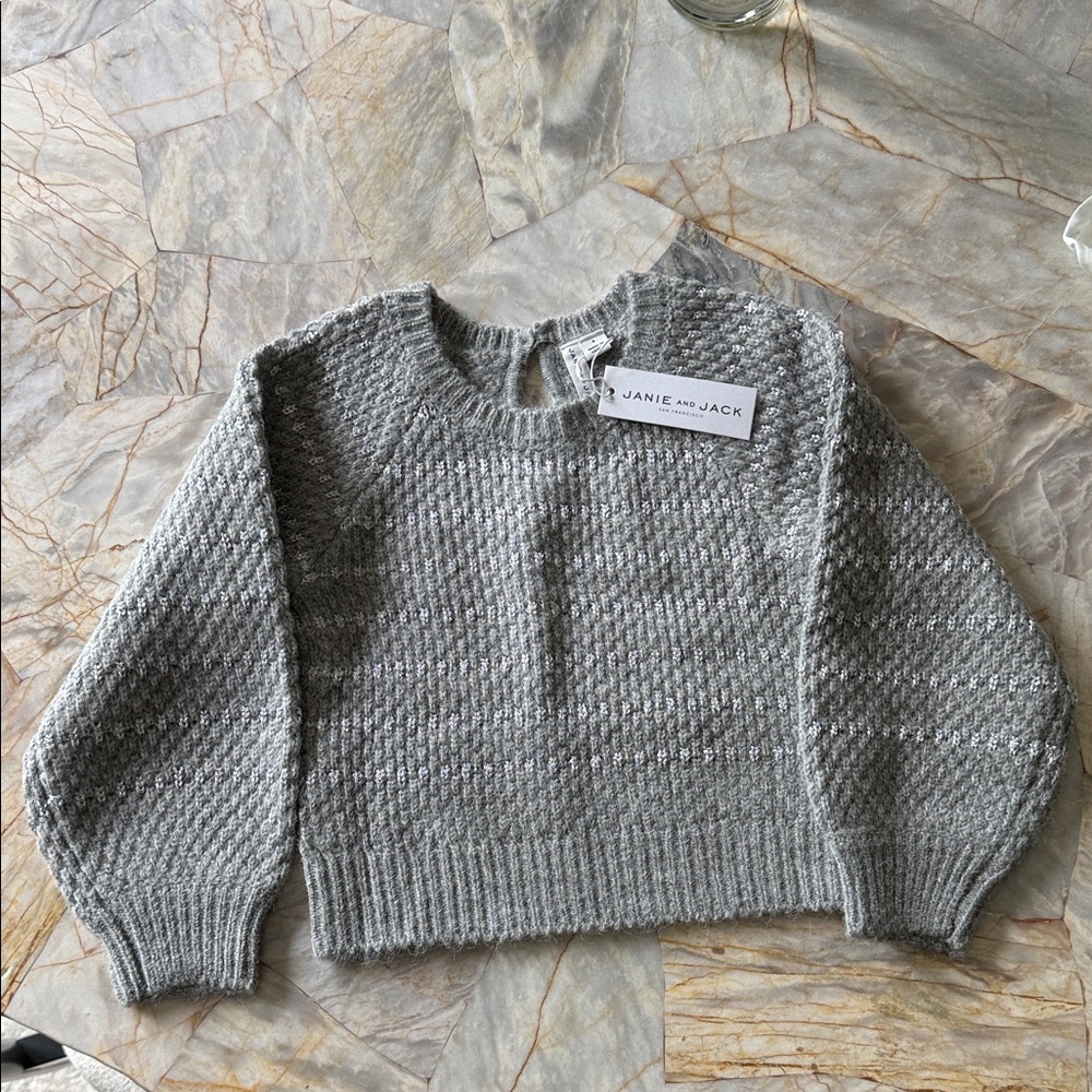 NWT Janie and Jack Light Gray Textured Crewneck Sweater